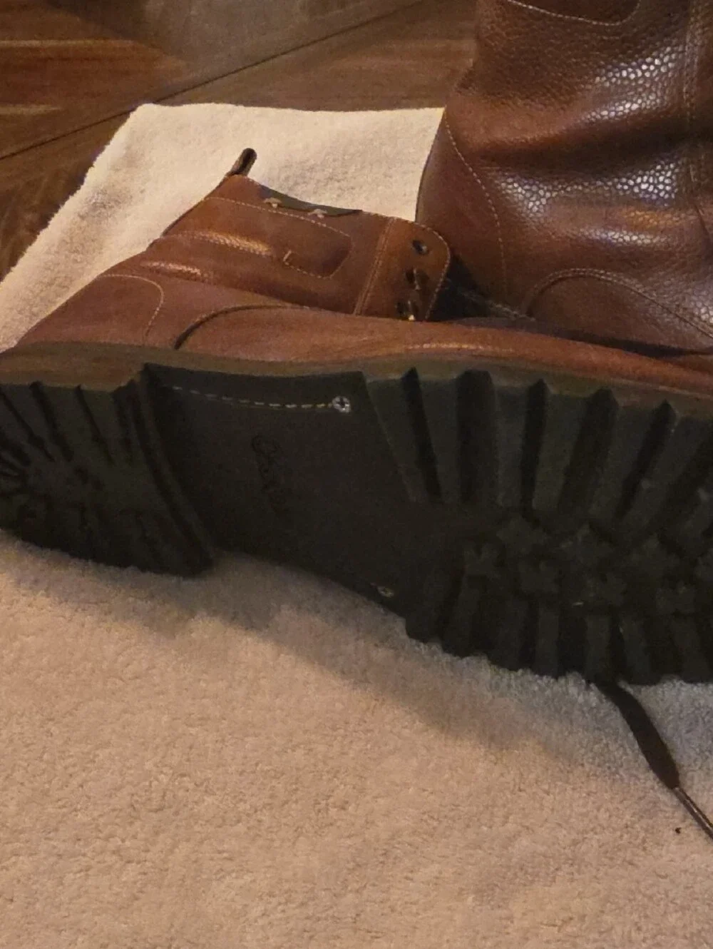 Cole Haan Brown Leather Lace-Up Moc Toe Boots